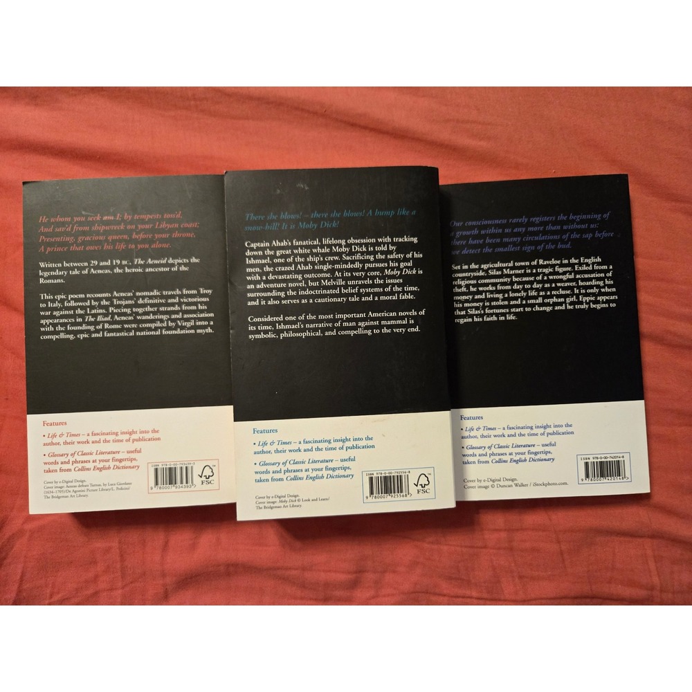 Collins Classics Book Set 3pc Moby Dick The Aeneid Silas Marner Paperbacks - Picture 2 of 3